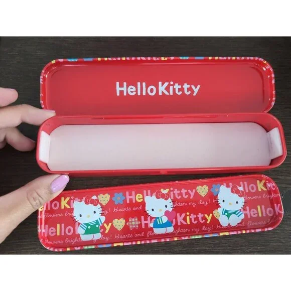 Vtg Sanrio Hello Kitty Pencil Case Tin Box Red Pen Case Metal 1994 JAPAN Rare - Picture 4 of 9